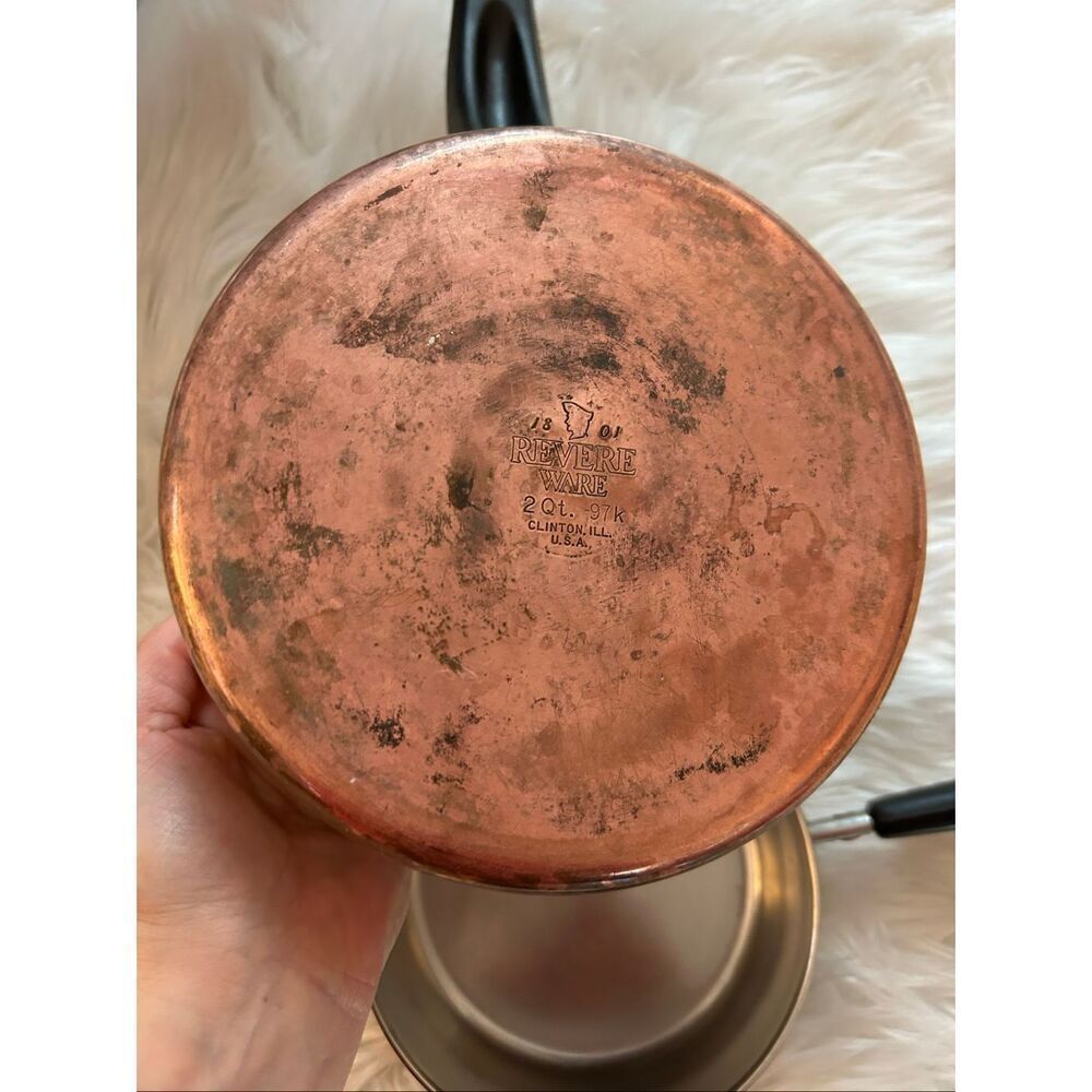 REVERE WARE Set Of 2 Copper Bottom 2 Quart Pot & 3/4 quart pot - Picture 3 of 8